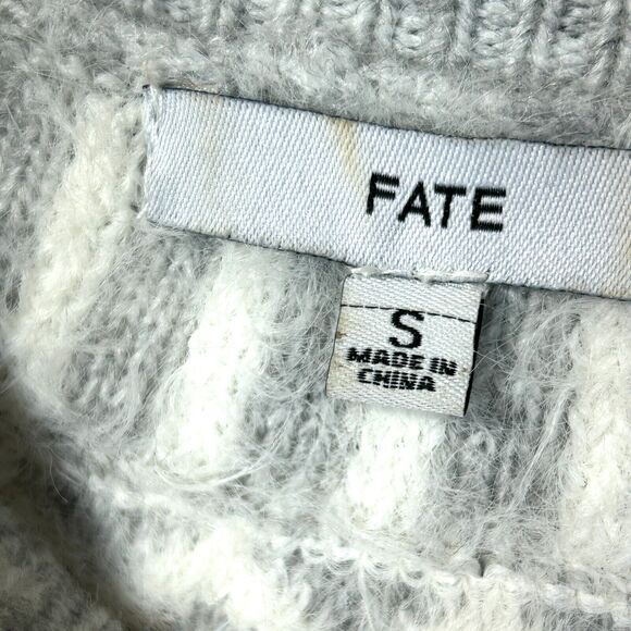 FATE Stitch Fix Wool Blend Sweater Womens S Fuzzy Knit Grey Fair Isle - Picture 4 of 9